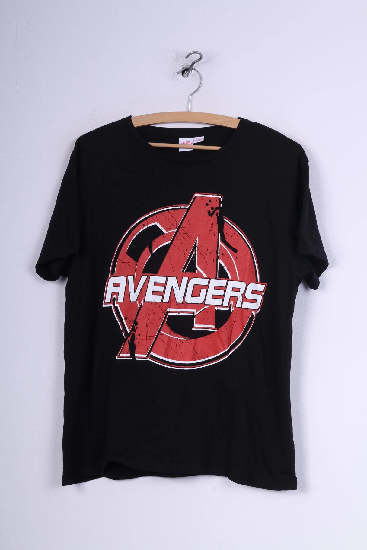 Breathable Design Wear MicroPiqueKnit Primark Marvel Avengers Mens L (S) T-Shirt Graphic Print Black Top Cotton
