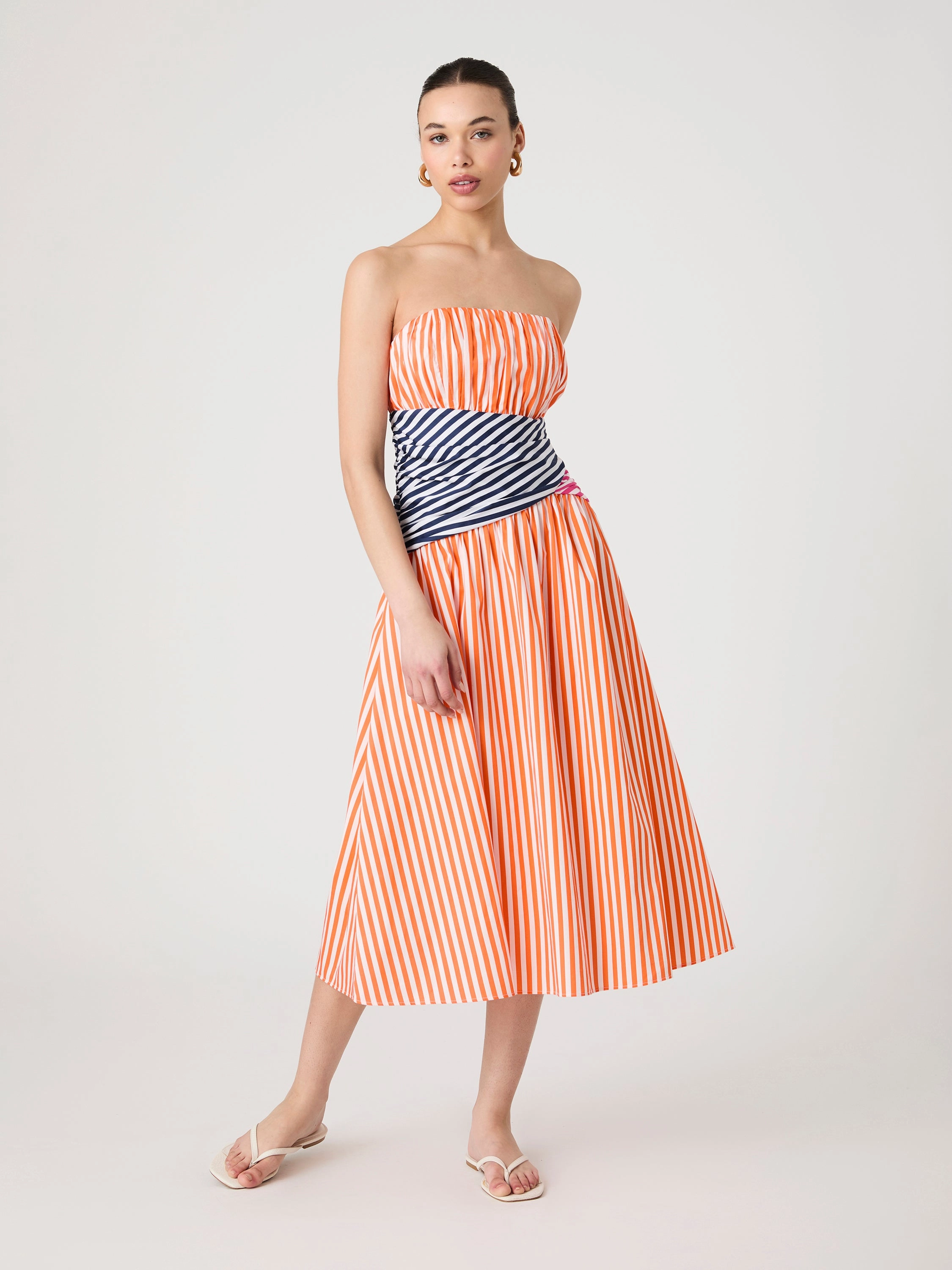 Sleek Outline Alexis Stripe Strapless Midi Dress