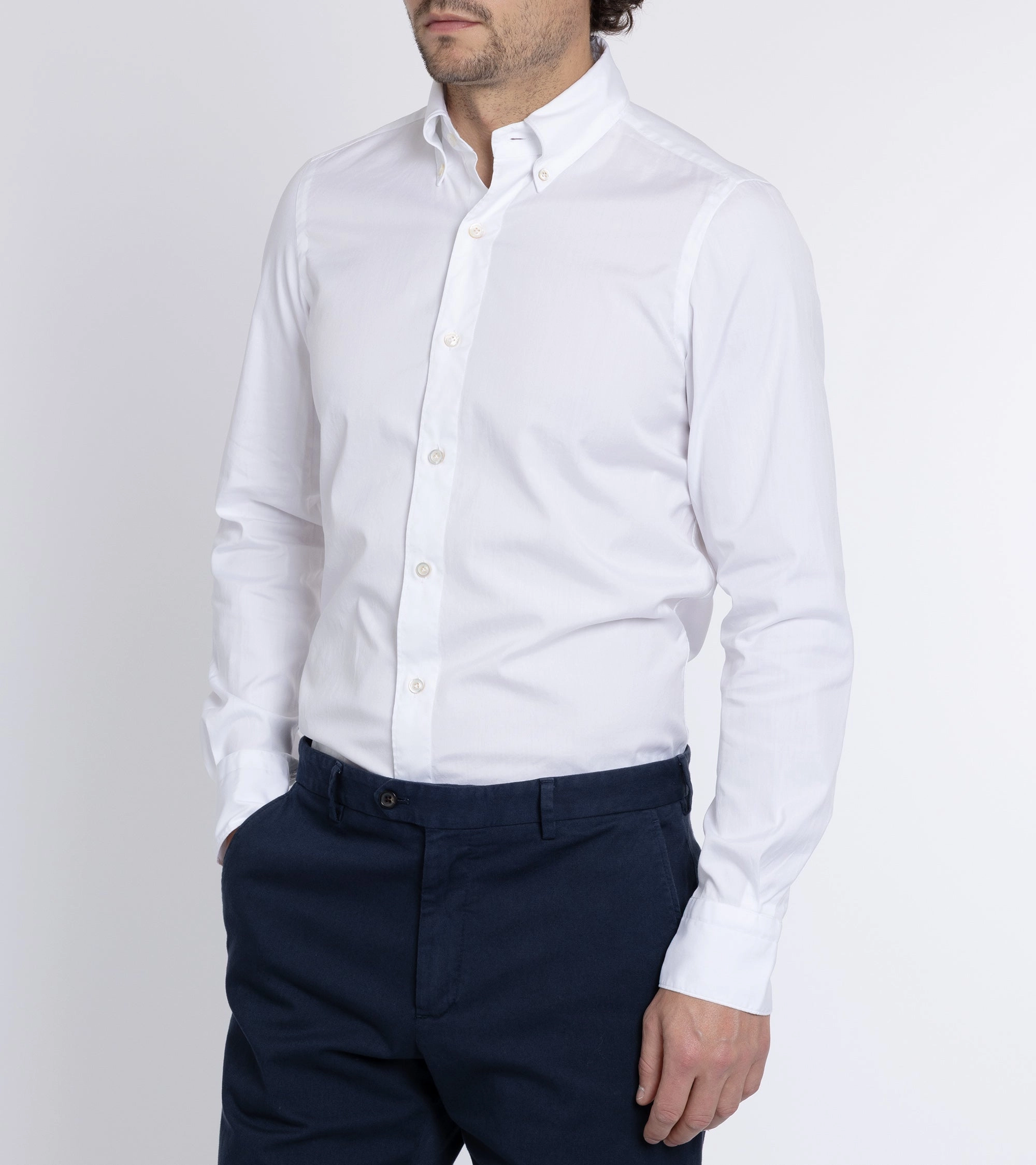 Finamore Gaeta Classic Cotton Leonardo Button Down Sport Shirt: Fine Oxford White Wardrobe Must-Have