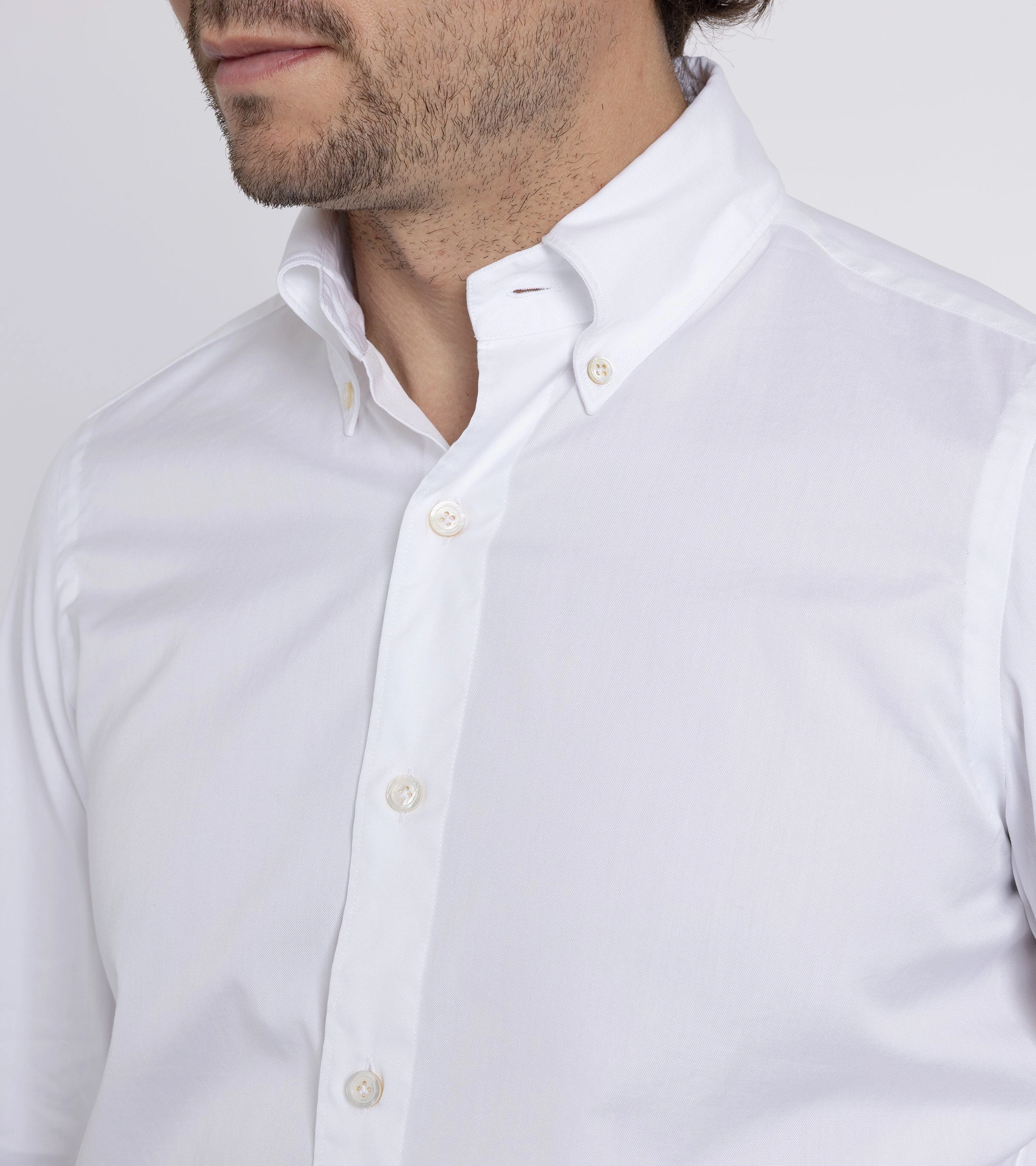 Stylish Element Finamore Gaeta Classic Cotton Leonardo Button Down Sport Shirt: Fine Oxford White
