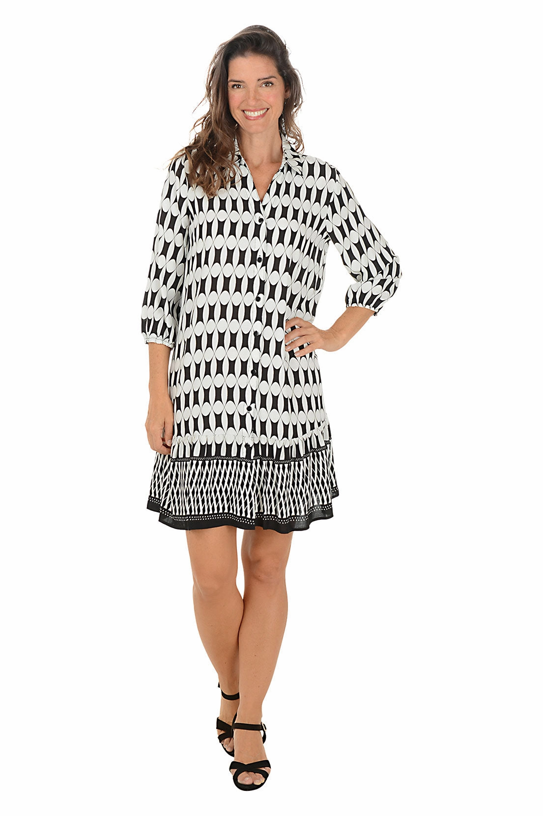 Soul Warm Op Art Collared Button-Front Dress