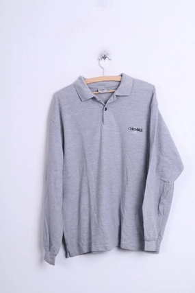 Simple Fit CHIEMSSEE Natural Mens XL Polo Shirt Grey Cotton Long Sleeve