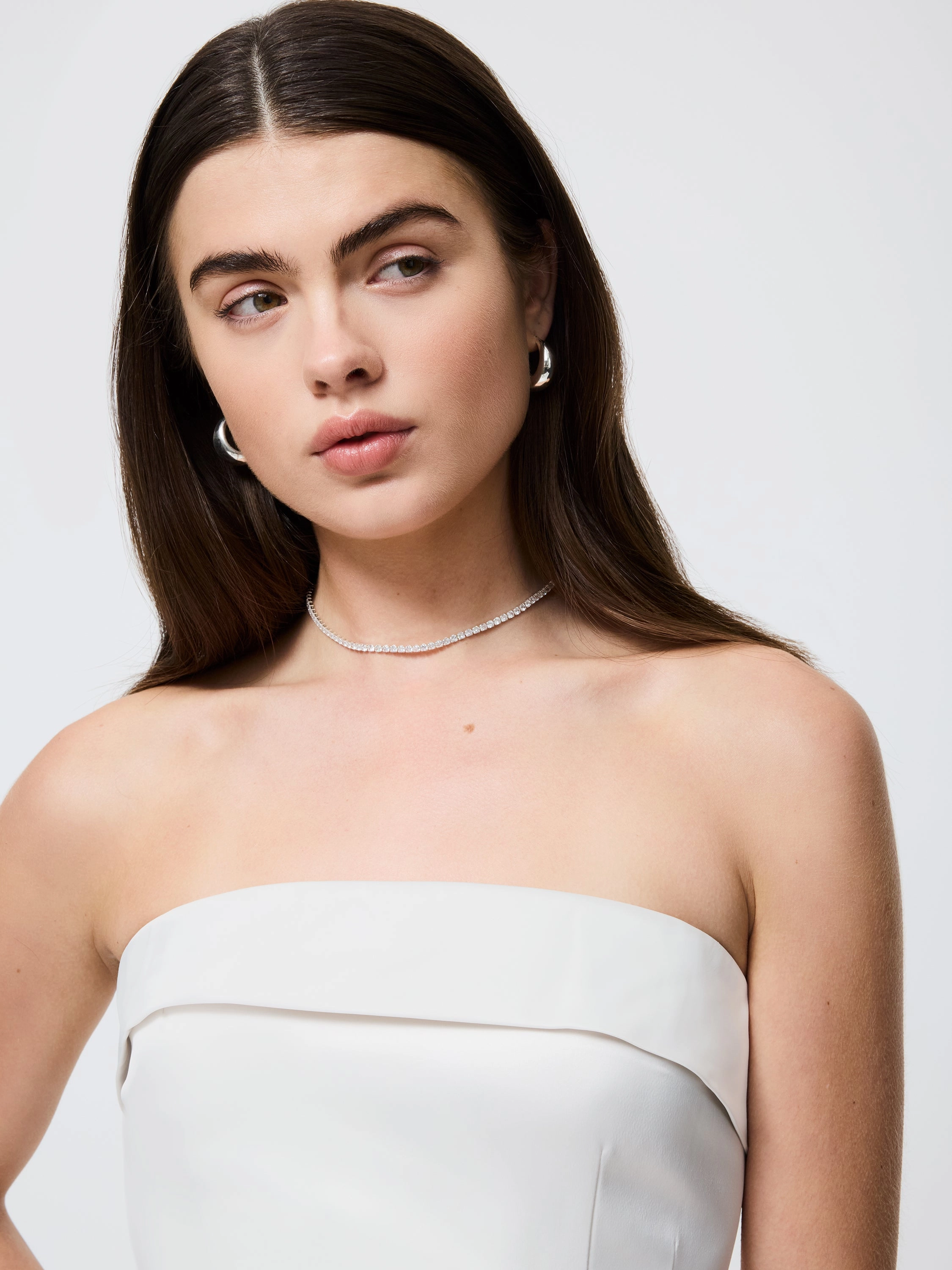 Structured Satin Strapless Dress Neutral-Shade