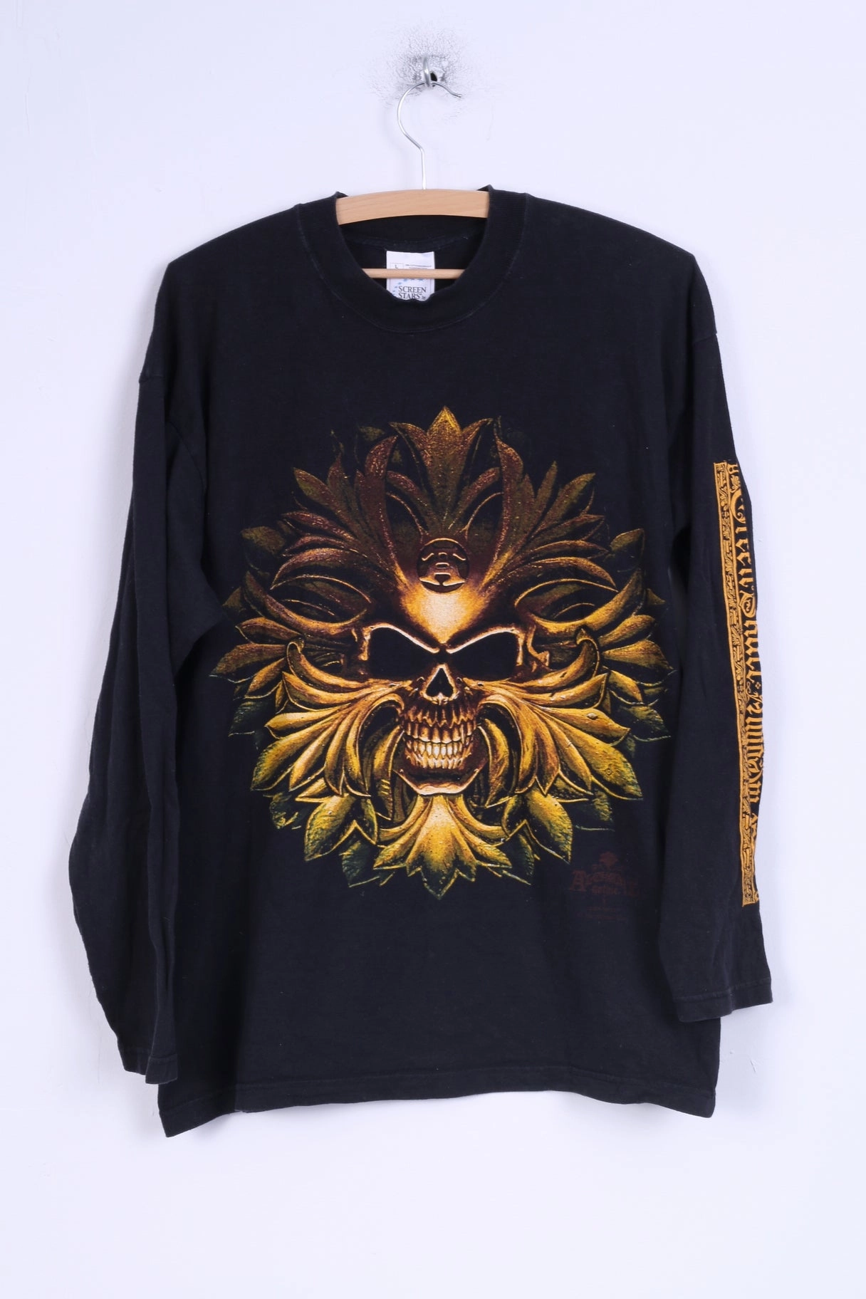 Fruit Of The Loom Mens L Long Sleeved Shirt Black Cotton Graphic Skull All Weather Wear Soft And Comfortable