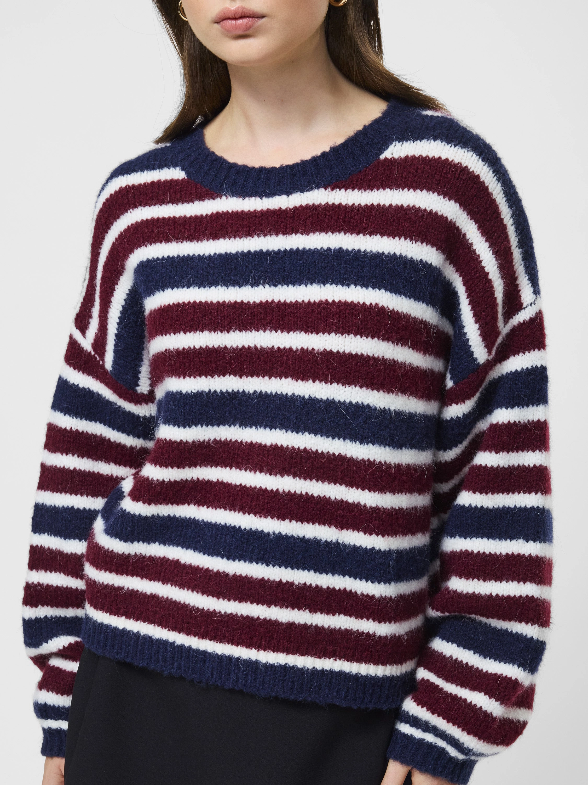VeganFriendly Material Chunky Alpaca Striped Sweater