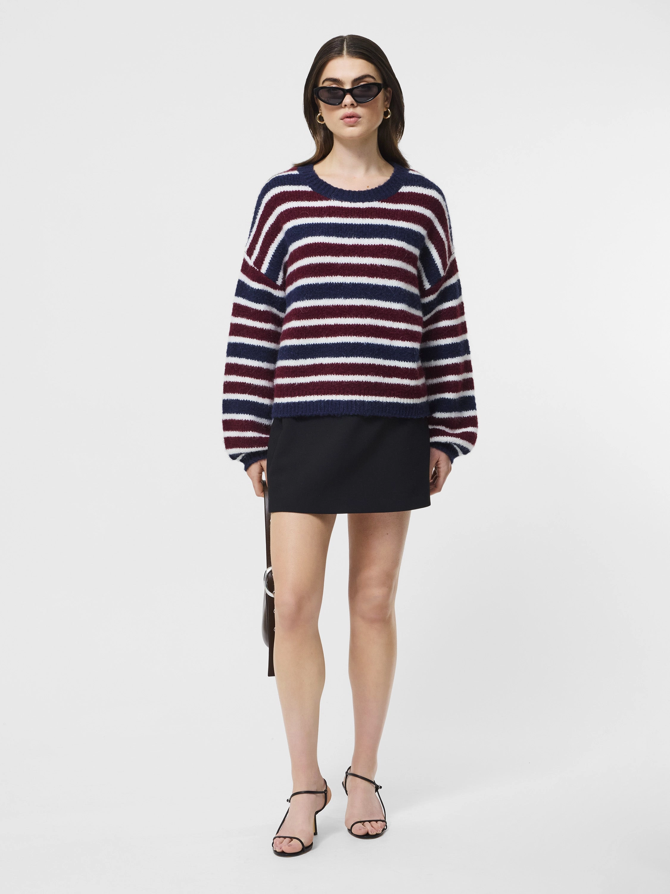Simple Silhouette Elastic hemline Chunky Alpaca Striped Sweater