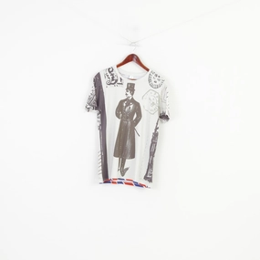 Recycled Polyester Blend Vintage Men XL Shirt Stretch Beige London Stamp Graphic Jersey Fit  England Vintage Top