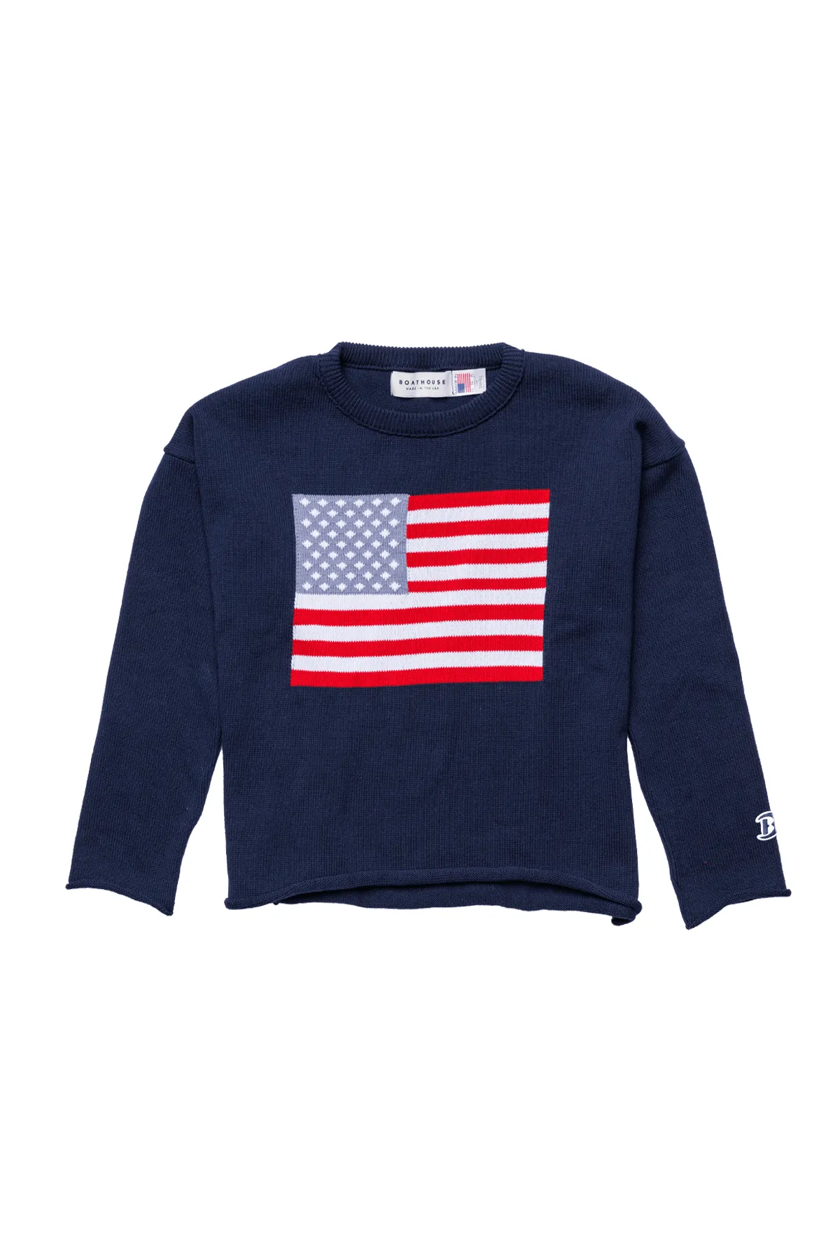 Seam Free Brushed Interior Texture Women's American Flag Knit Cropped Crew