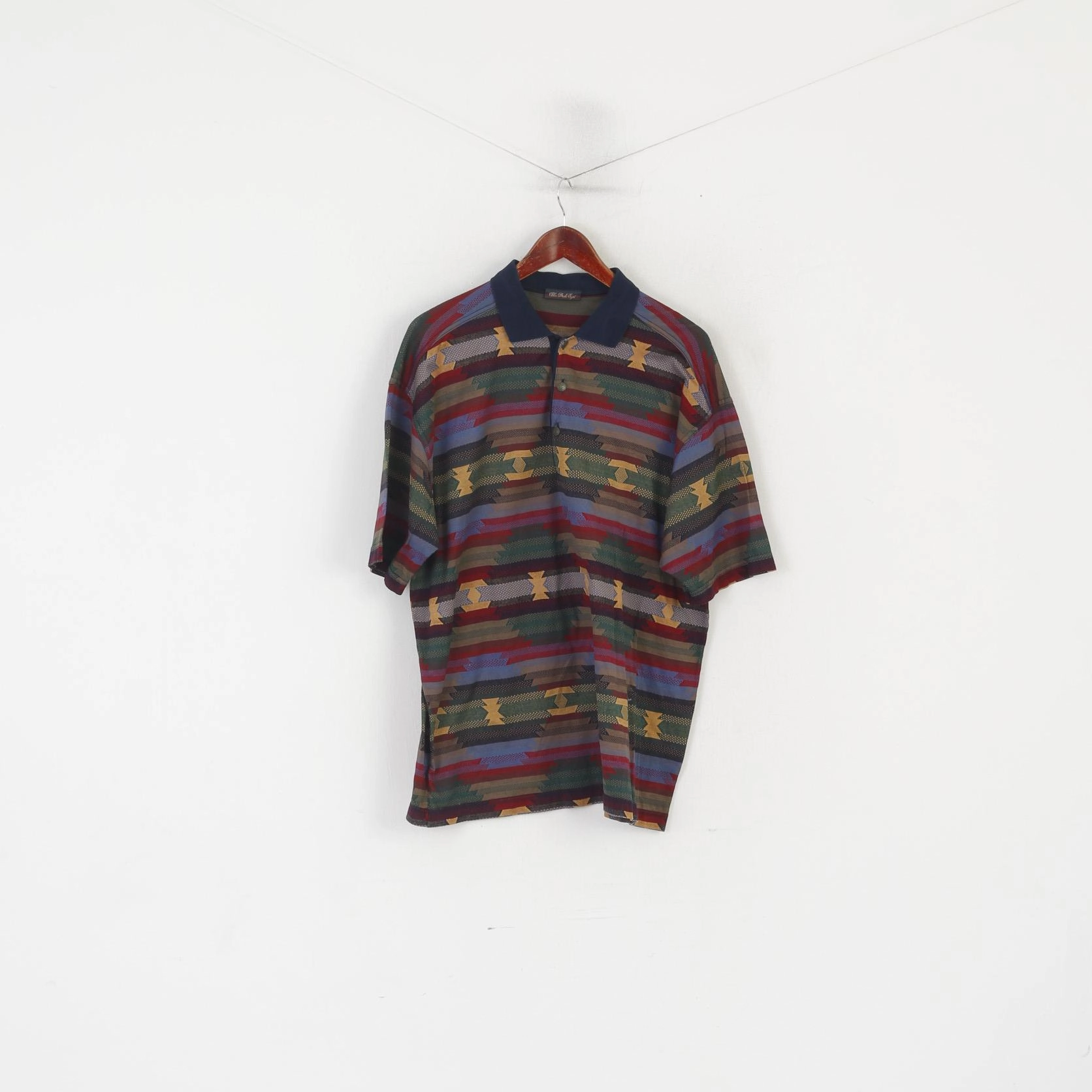 Blue Drake Dept Men XXL Polo Shirt Multicoloured Cotton Made in Italy Vintage Top Seasonal Smart Flexible Ribbed Neckline