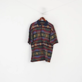 Blue Drake Dept Men XXL Polo Shirt Multicoloured Cotton Made in Italy Vintage Top Seasonal Smart Flexible Ribbed Neckline