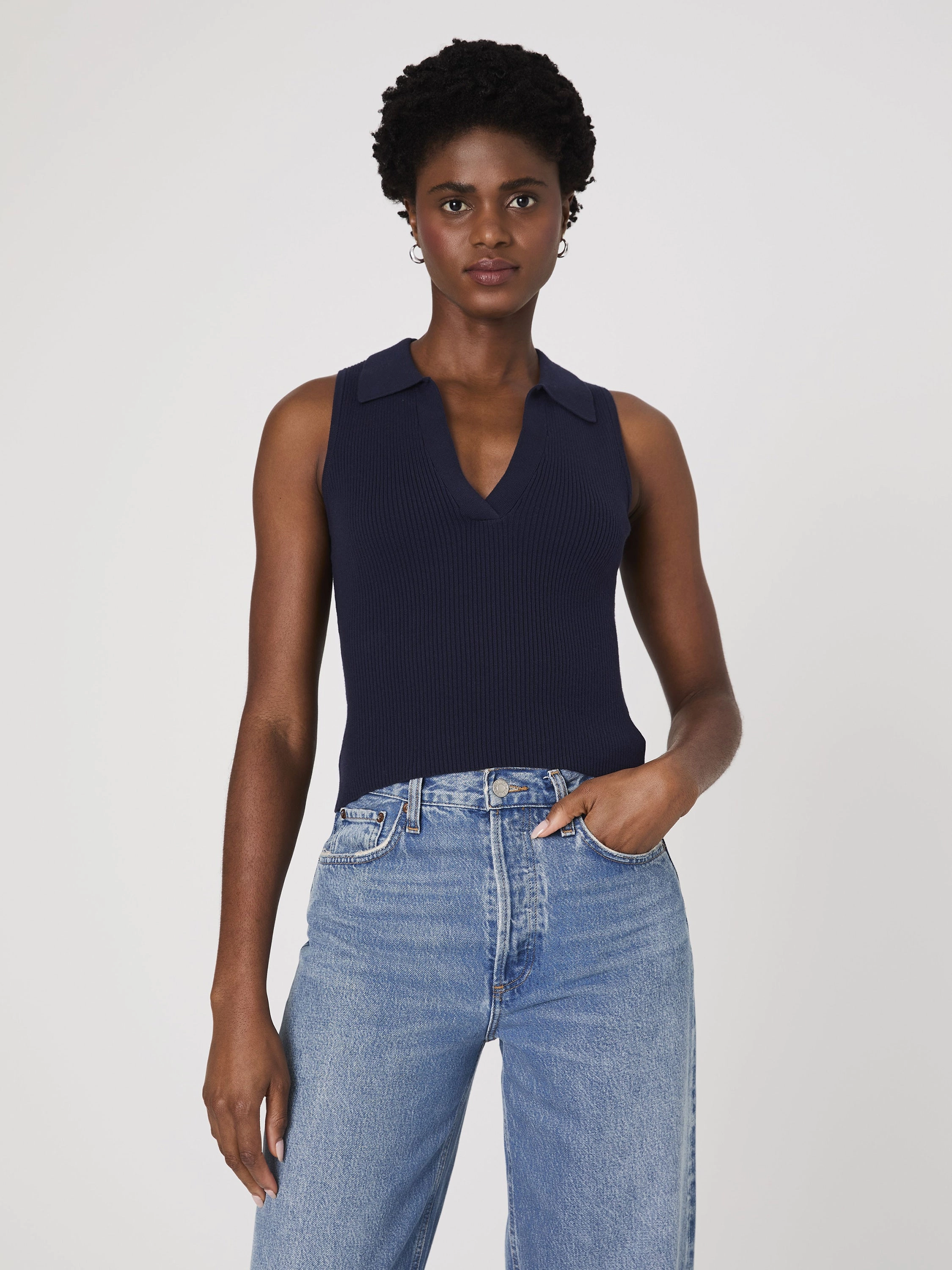 Flatlock stitching Mozza V Neck Sleeveless Sweater