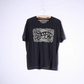 Relaxed Style Outdoor Sports Ted Baker Men 5 M Shirt Black Graphic Cotton Crew Neck Classic Top