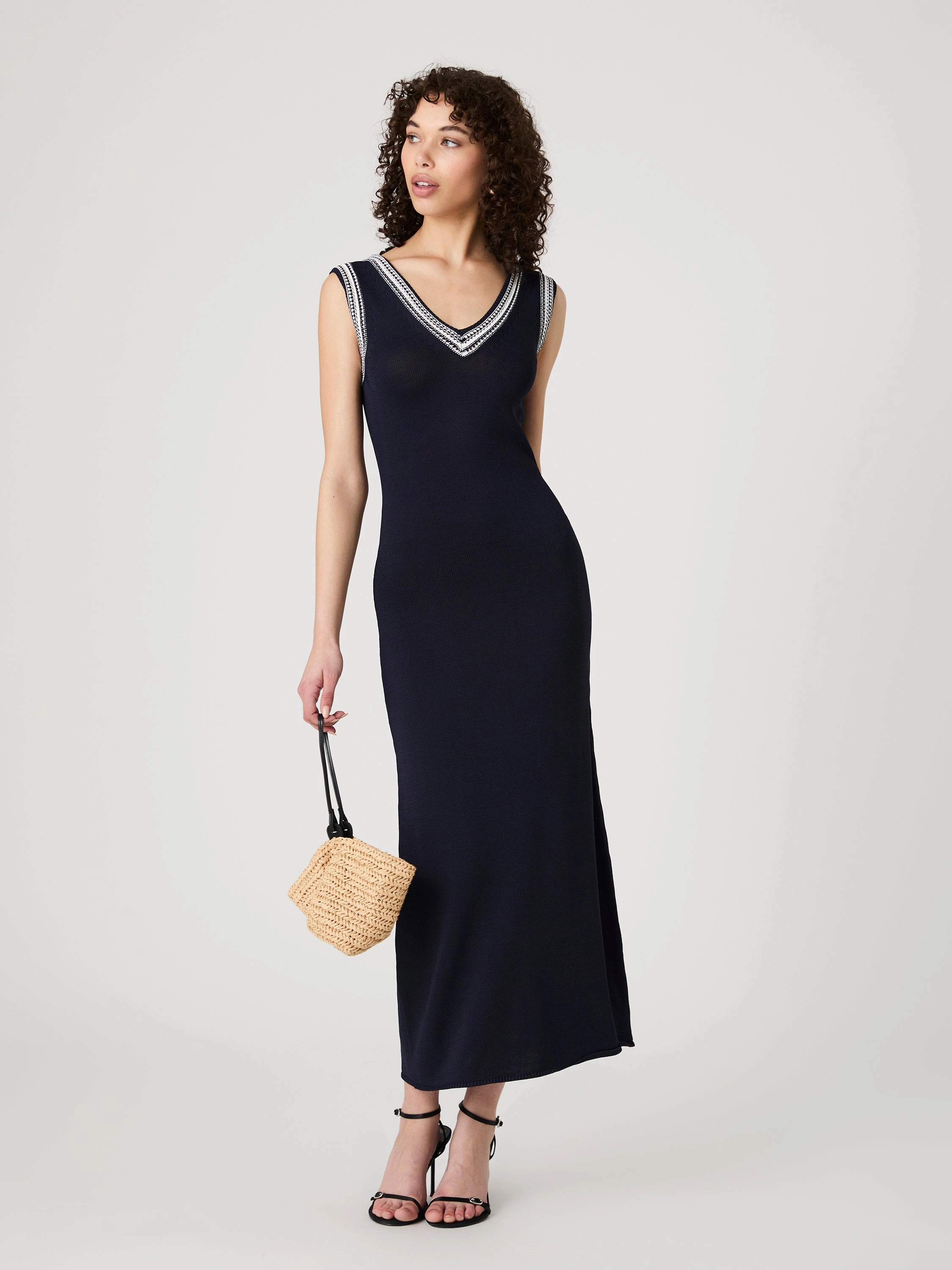 Elegant Everyday Cotton Touch Sage Knit V-Neck Midi Dress