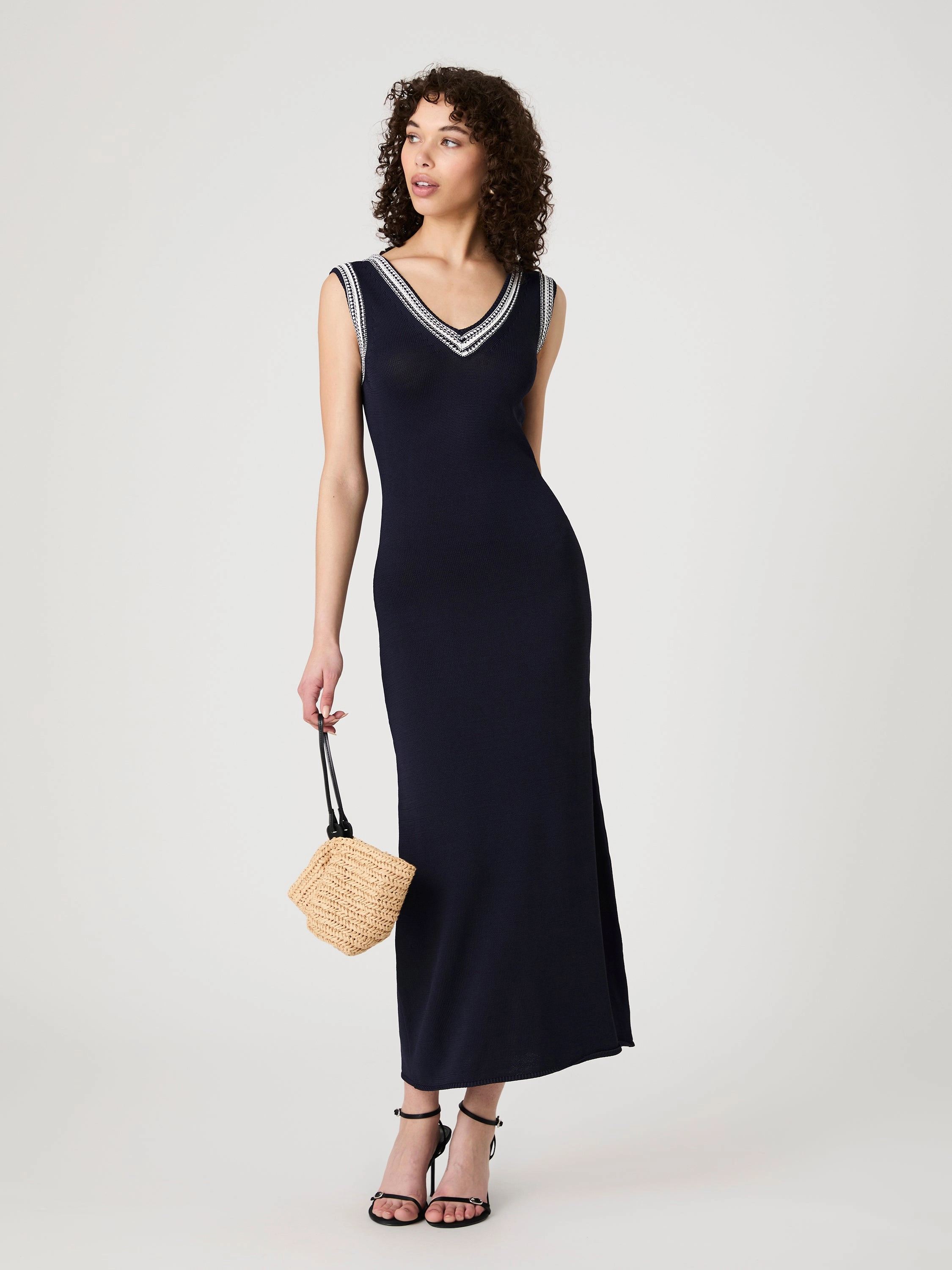 Stay Cool Insulating-Lining Sage Knit V-Neck Midi Dress