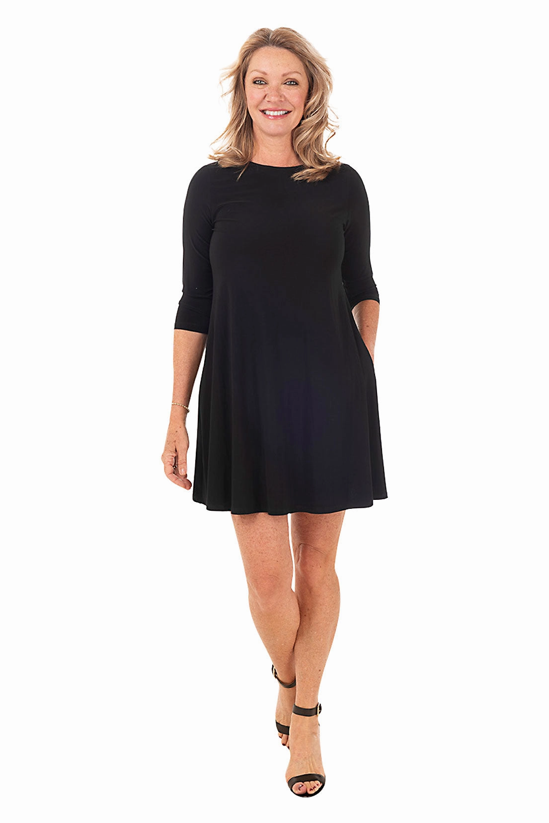 Solid Stretch Long Sleeve Dress Everyday Comfort Wear
