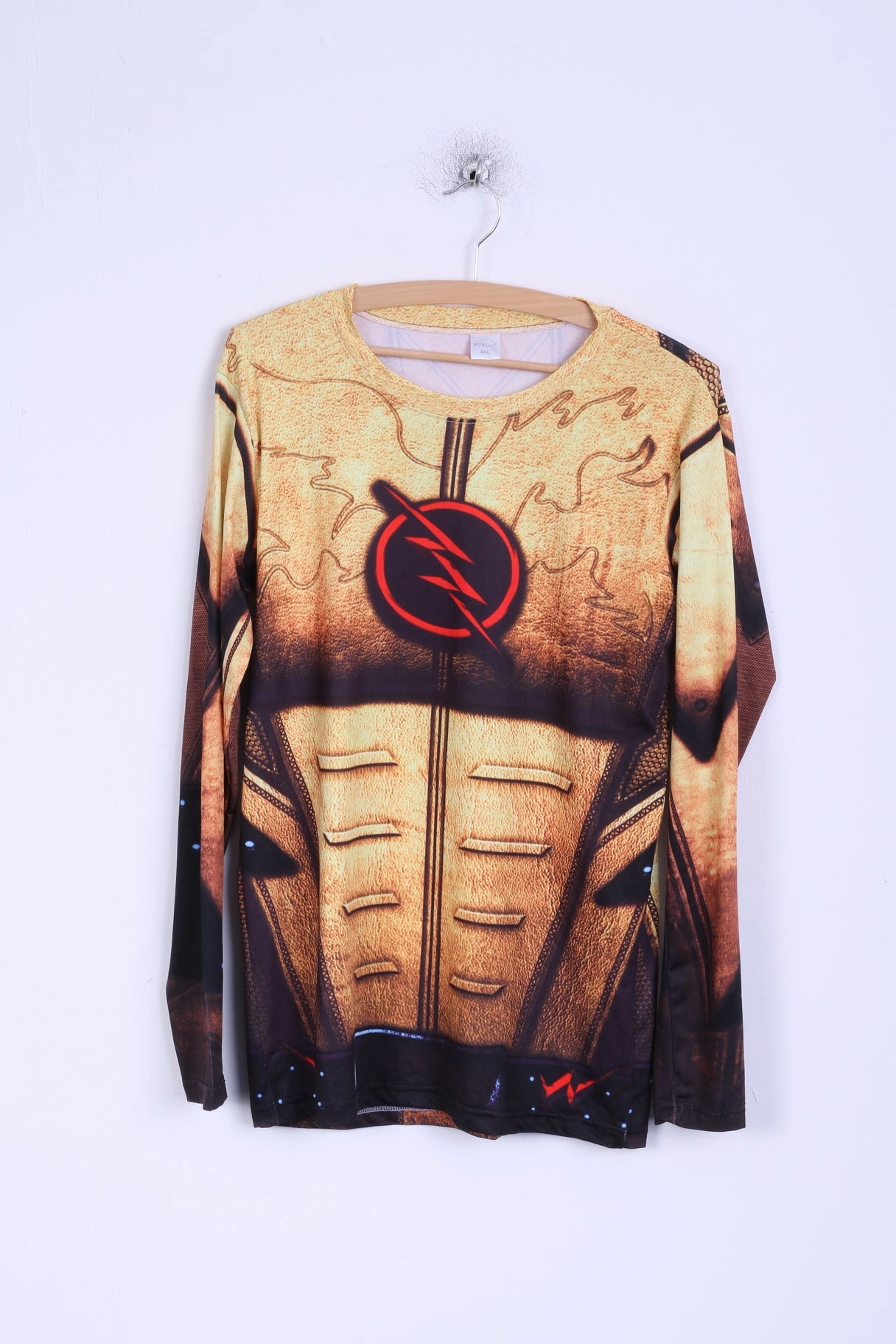 FunCool Mens XXL Shirt Long Sleeve Gold Armor Stretch Super Hero DropShoulderDesign