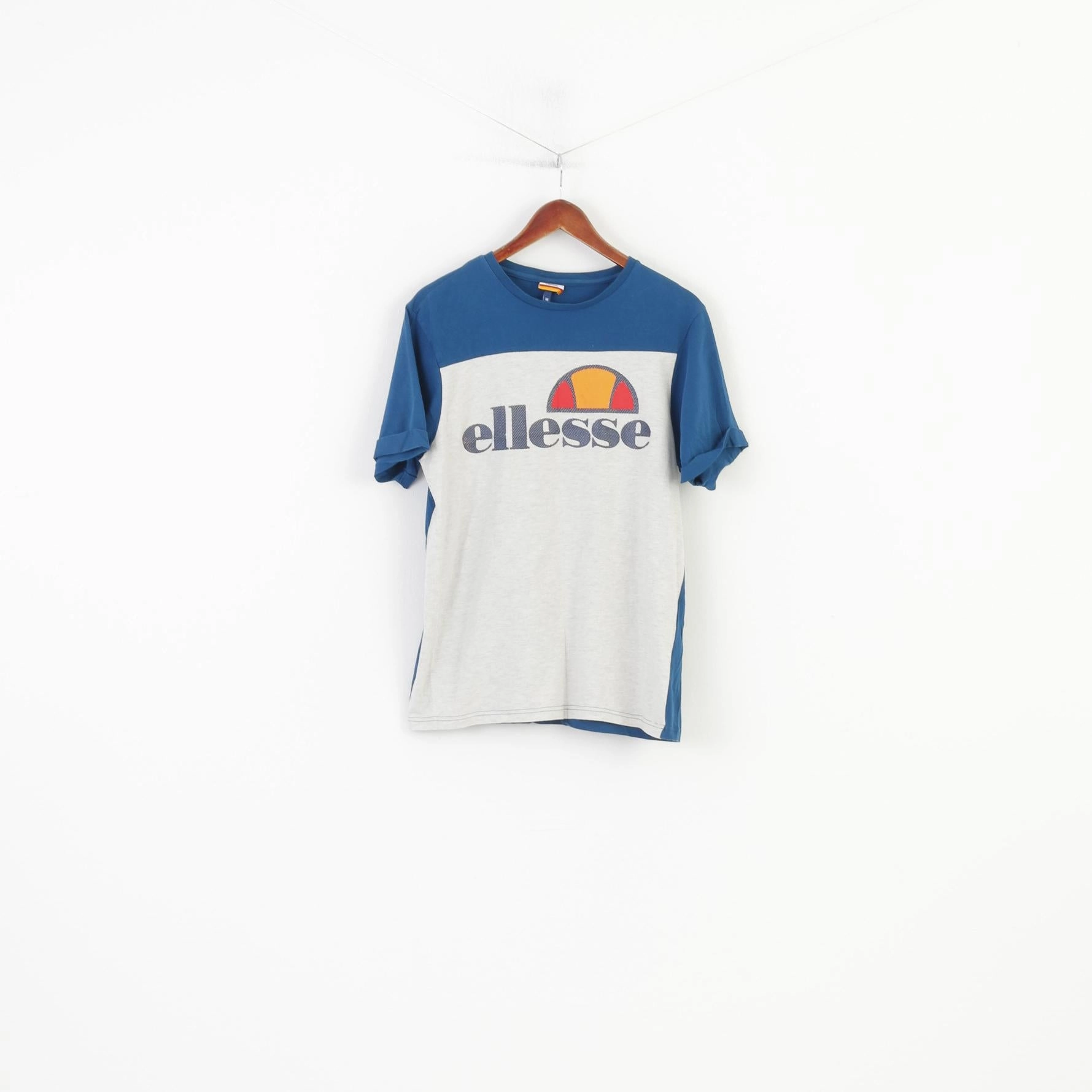 Ellesse Men M T-Shirt Big Logo Cotton Grey Crew Neck Sportswear  Top Flattering Design