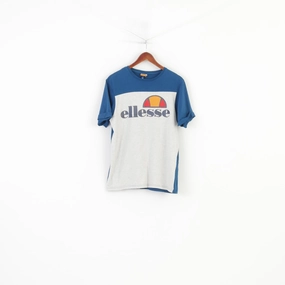 Ellesse Men M T-Shirt Big Logo Cotton Grey Crew Neck Sportswear  Top Flattering Design