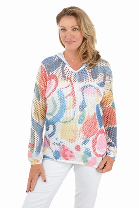 Biodegradable Fabric Quick Dry Knitwear Colorful Abstract Crochet Hoodie