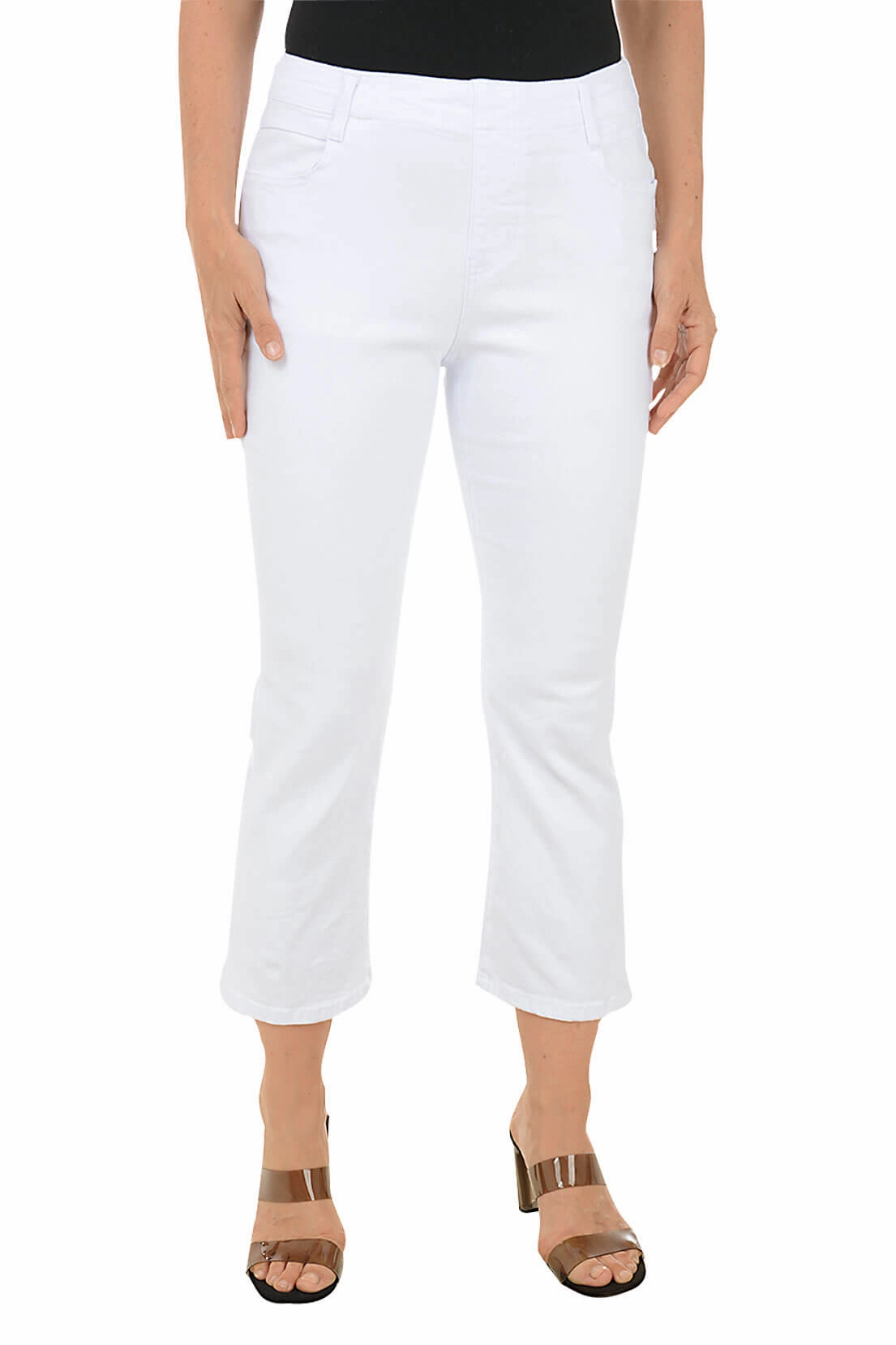 White Sparkle Buttons Denim Crop Pant Breathable Layer Fit