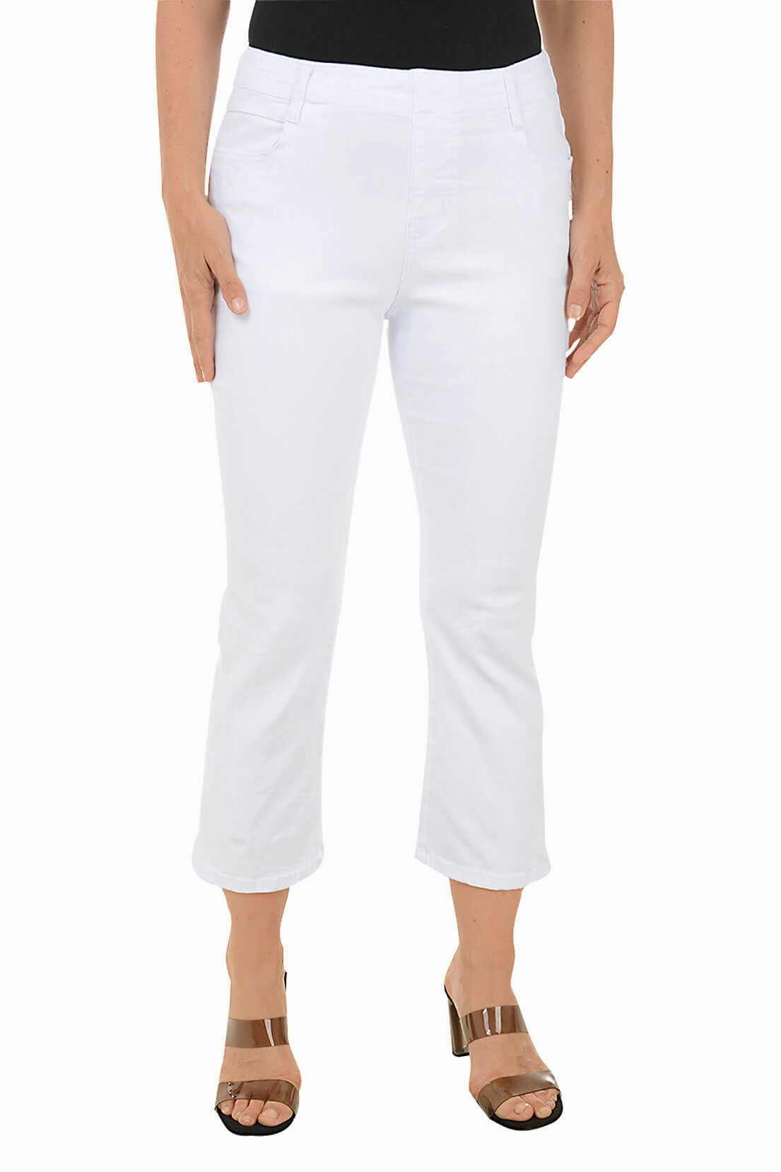 Sporty Vibe Comfort Base White Sparkle Buttons Denim Crop Pant