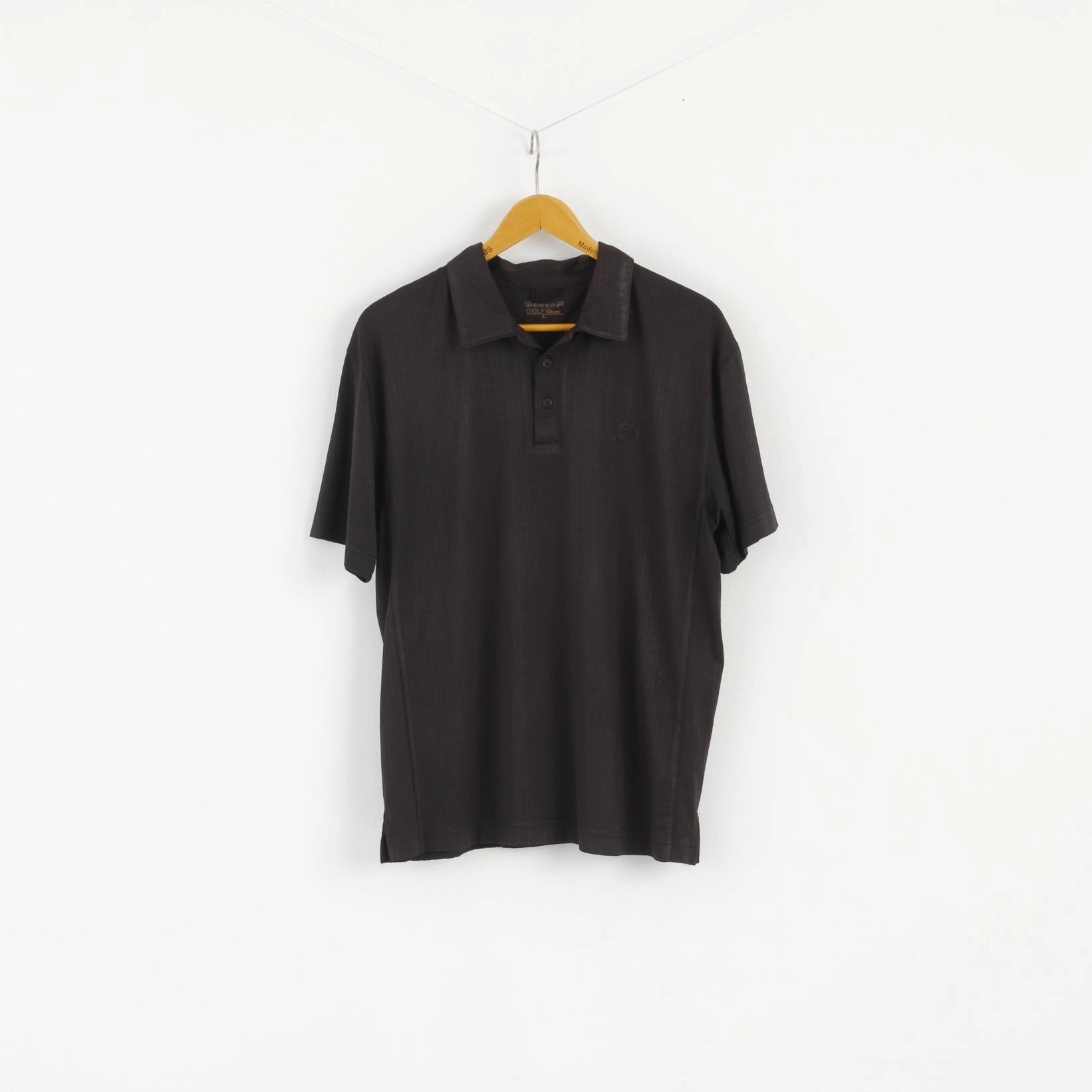 Dunlop Golf Classic Men L Polo Shirt  Black Shiny  Detailed Buttons Plain Top UVProtectionFinish
