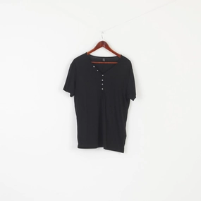 Replay Men L Shirt Black Cotton Stretch Button V Neck Logo Classic Top Breathable Waist Fresh Outfit Style