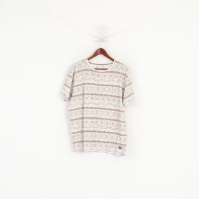 Springfield Men XL Shirt White Aztec Graphic Cotton Summer Top Stylish Wearable