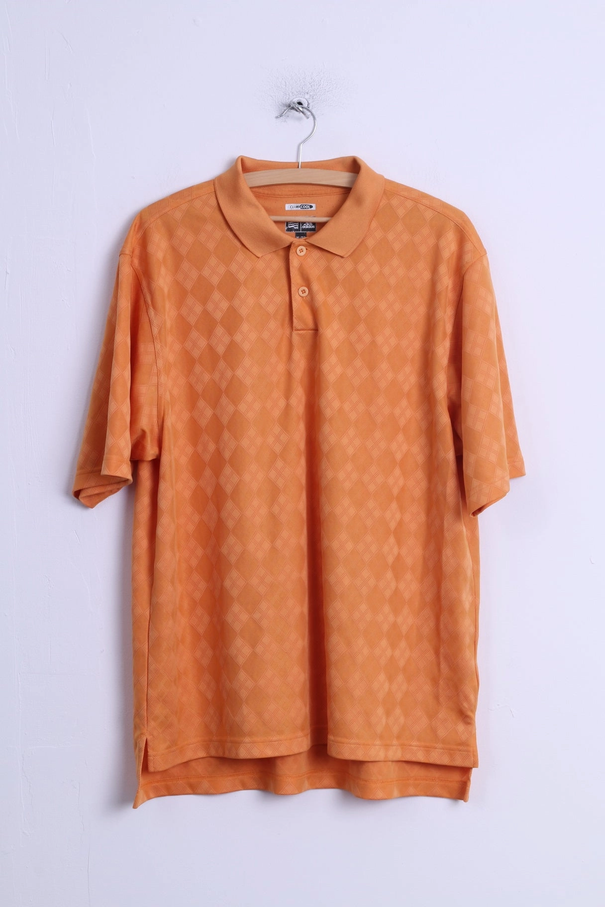 Lightweight Feel Adidas Mens XL Polo Shirt Shiny Orange Clima Cool Diamond Printed Retro Top