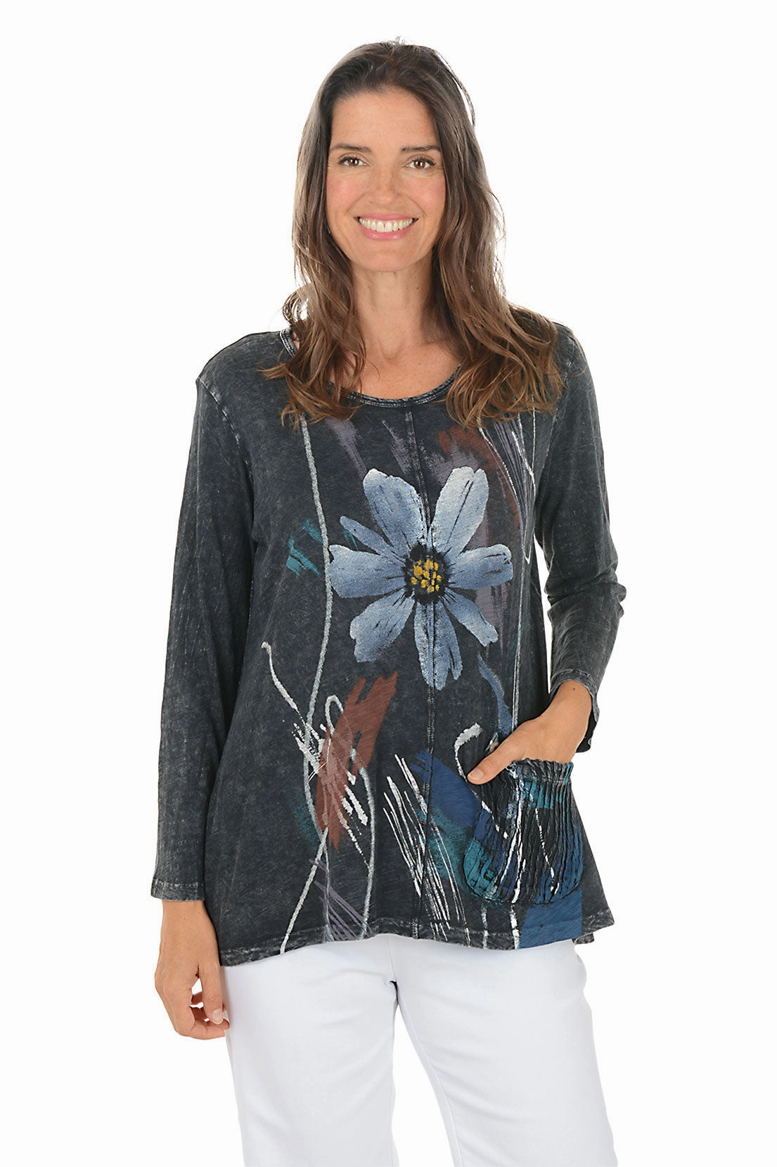 Active Flex Jazzy Mineral Wash Cotton Pocket Top