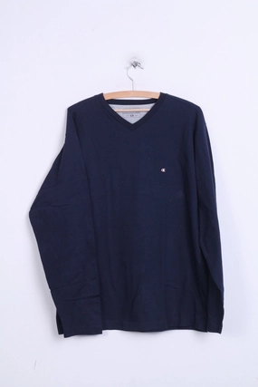 Champion Mens XL Shirt V Neck Navy Long Sleeve Cotton Top Geometric precision Modern Twist