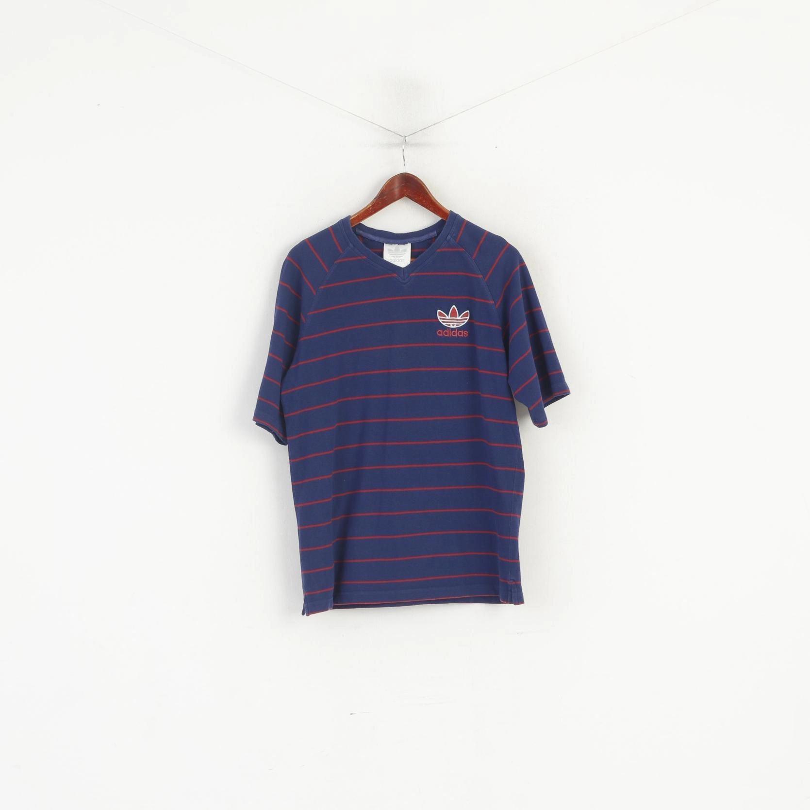 Adidas Men M Shirt Navy Striped Vintage Red Logo Raglan Sleeve Sport Top Everyday Style