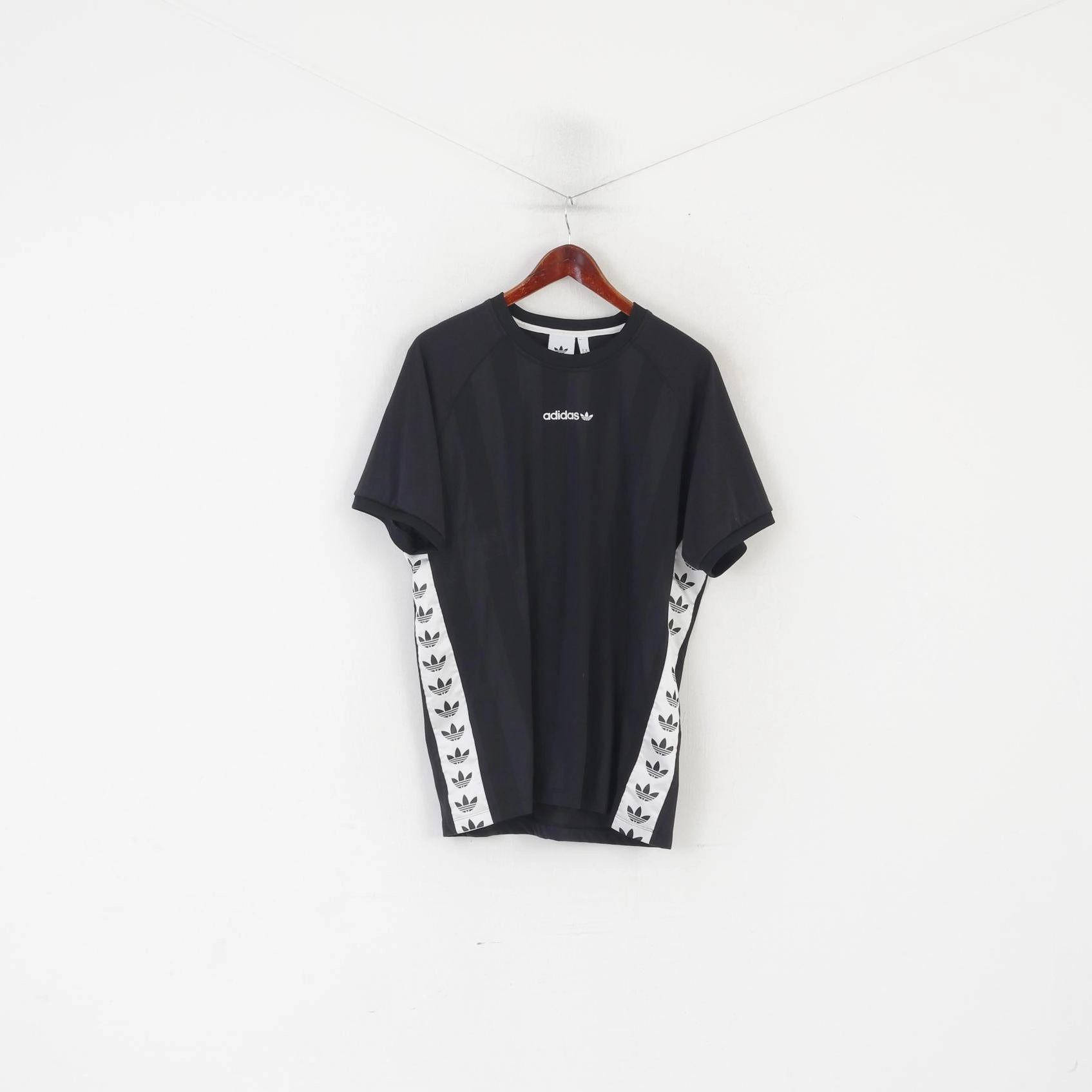 Adidas Men XL Shirt Black Shiny Inserts Logo Sportawear Retro Activewear Top Modern Style Trend