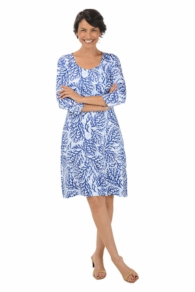 Polite Color Coral 3/4 Sleeve A-Line Dress