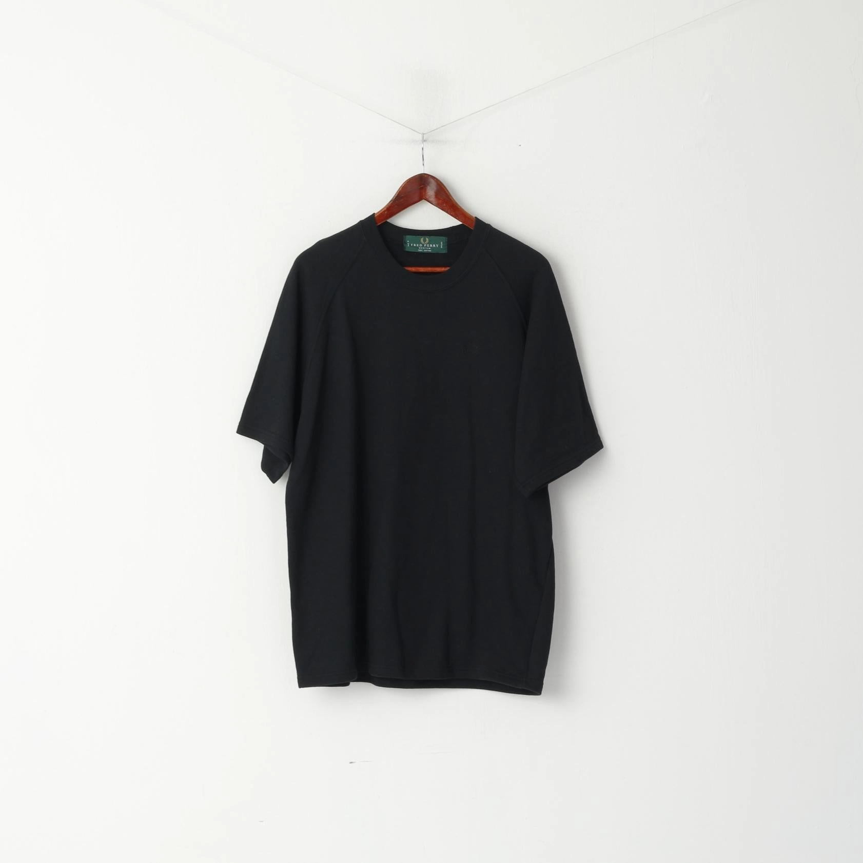 Fred Perry Men M Shirt Black 100% Cotton Heavy Sweat Crew Neck Vintage Top Everyday Style Trend Drop Shoulder Design