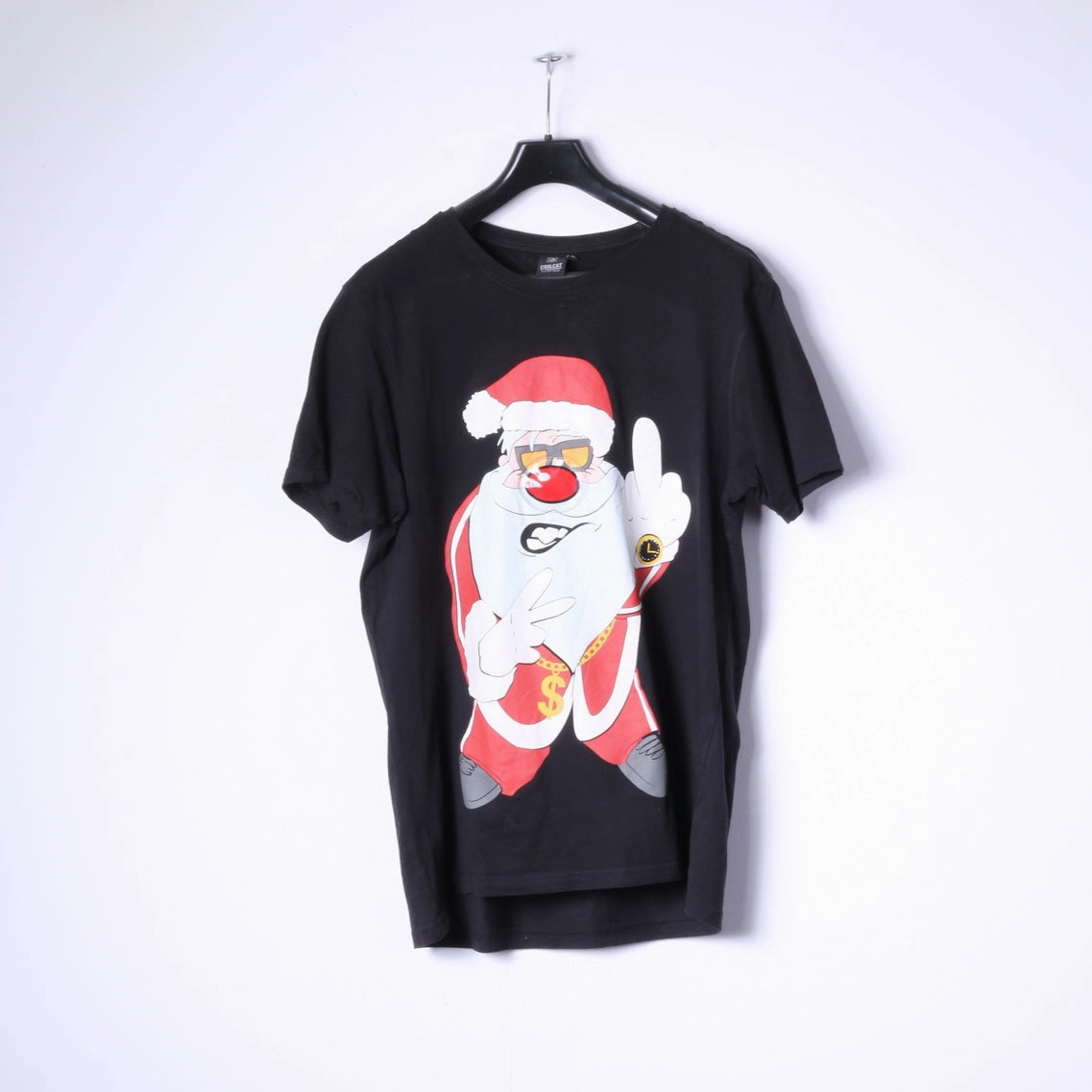 Coolcat Mens XL T- Shirt Black Cotton Graphic Sanda Shiny Nose Top Comfy Fit