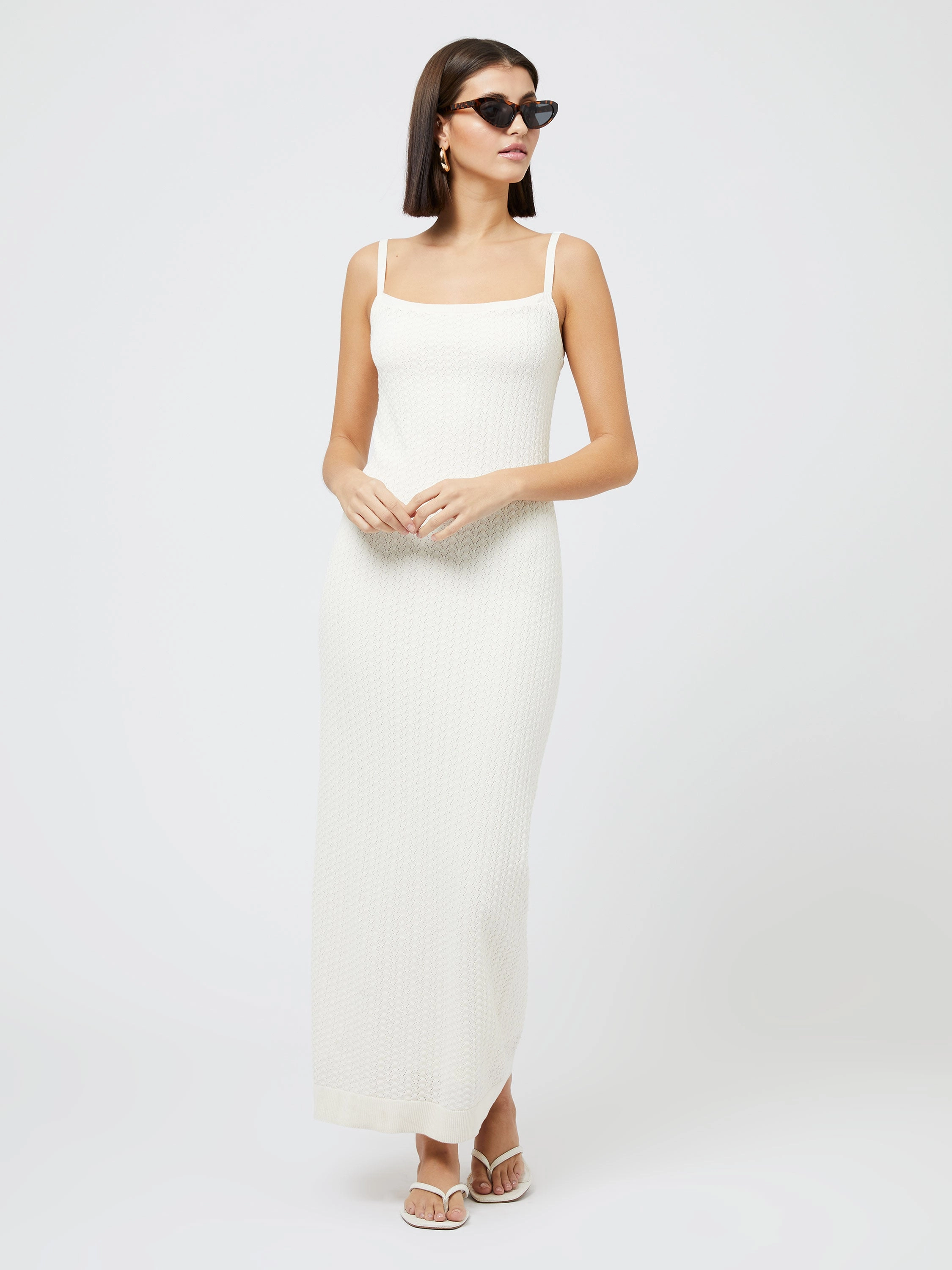 Aura Glow Work Vibes Cotton Pointelle Midi Dress