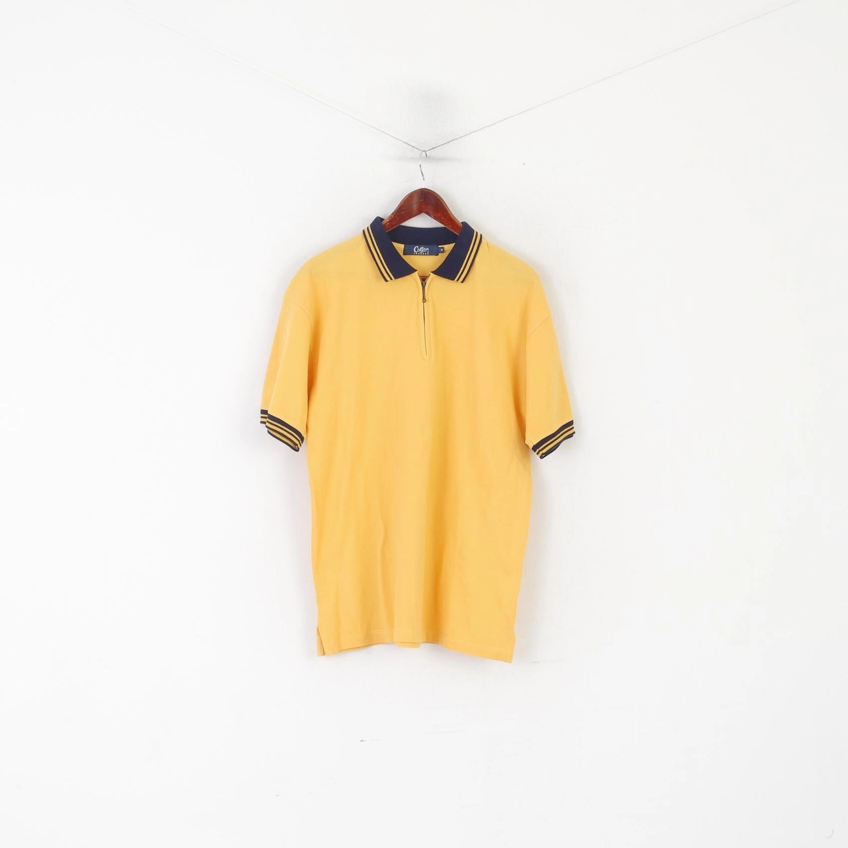 Comfy Layer Easy Look Cotton Traders Men M Polo Shirt Yellow Cotton Vintage Zip Neck Classic Sport Top