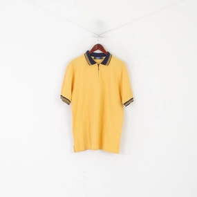 Comfy Layer Easy Look Cotton Traders Men M Polo Shirt Yellow Cotton Vintage Zip Neck Classic Sport Top