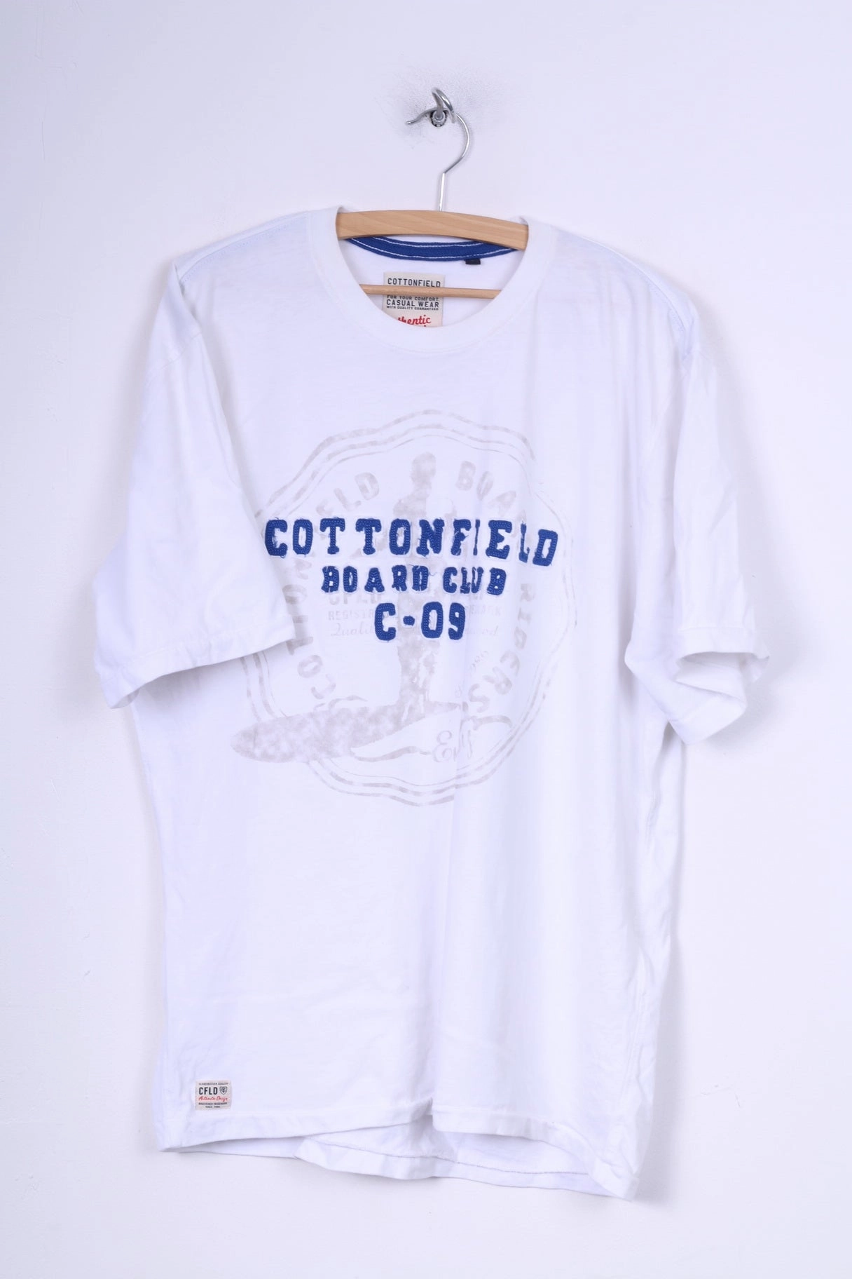 Cottonfield Casual Mens XL T-Shirt White Crew Neck Board Club Cotton Scandinavian Quality Beachwear Pre Shrunk Fabric