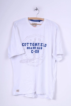 Cottonfield Casual Mens XL T-Shirt White Crew Neck Board Club Cotton Scandinavian Quality Beachwear Pre Shrunk Fabric