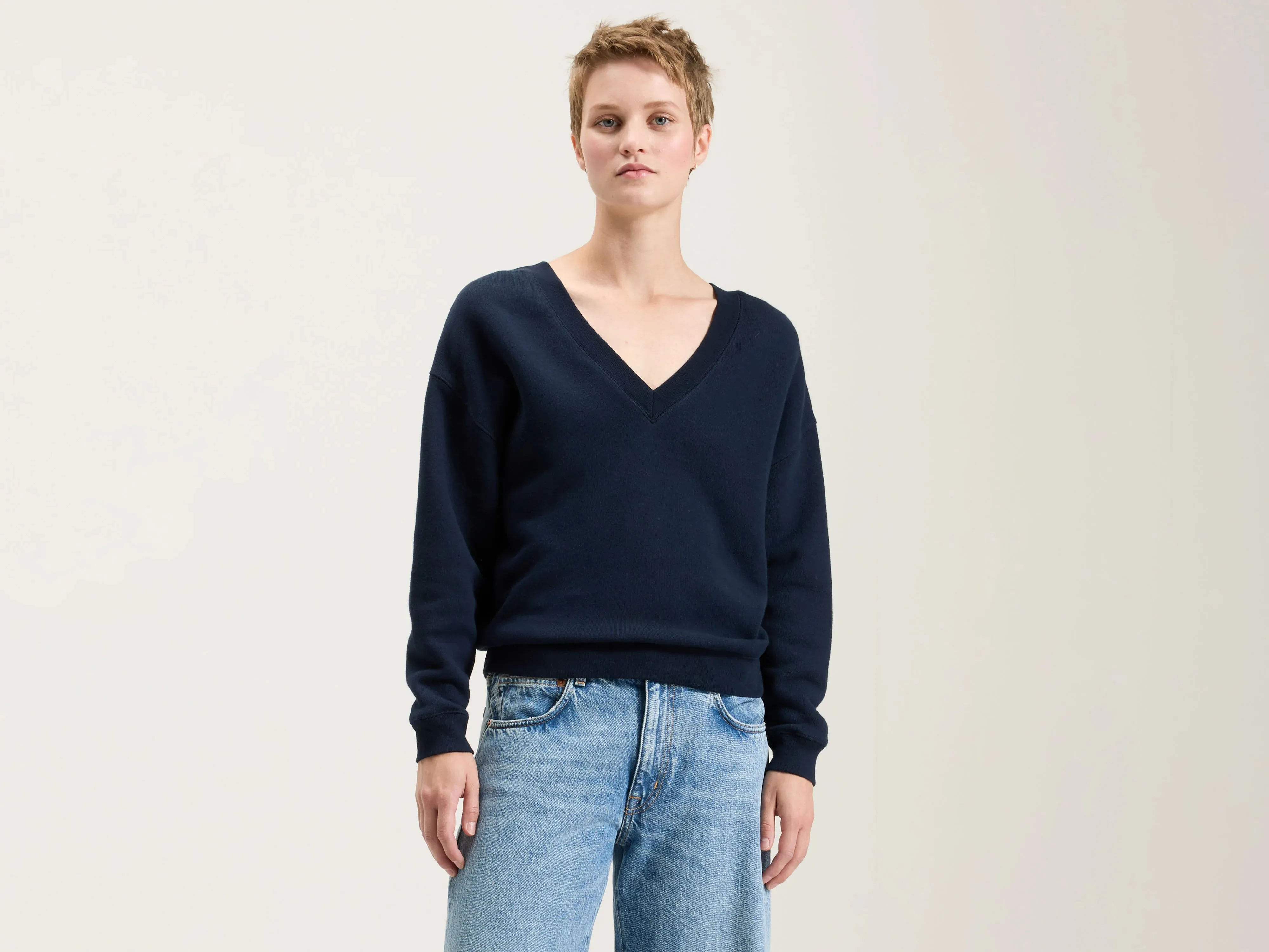 Fellow v-neck sweatshirt (242 / W / NAVY) High Neck Collar Spring clothing