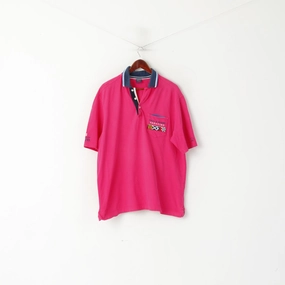 Paul & Shark Men 2XL Polo Shirt Pink Cotton Newport Sydney World Yachting Cup Top AntiBacterialTreatment