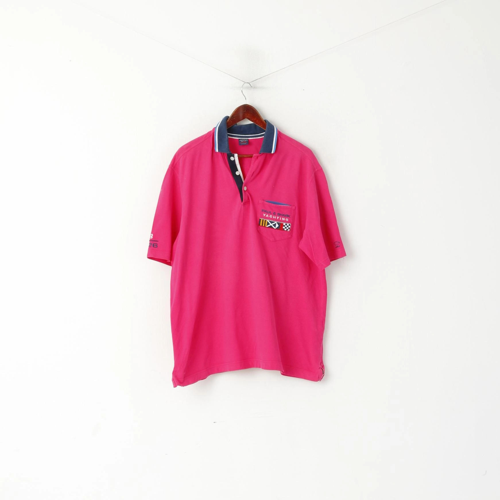 Paul & Shark Men 2XL Polo Shirt Pink Cotton Newport Sydney World Yachting Cup Top AntiBacterialTreatment