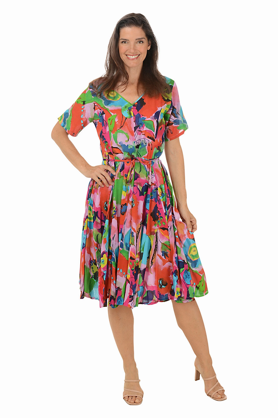 Flattering Design Wear Nevis V-Neck Godet Dress