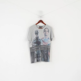 Feminine Fit Versatile Comfort Cedar Wood State Men L Shirt Gray Cotton Batman vs Superman Dawn of Justice Top