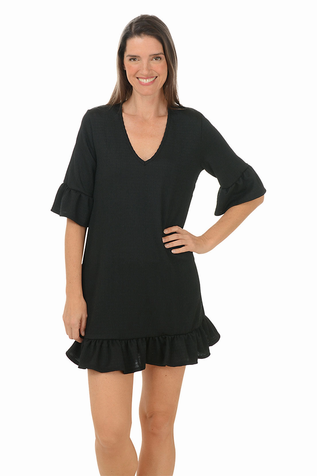 Bonded Seamless Edge Reactive Colorlock Crinkle Flounce Dress Cover-Up