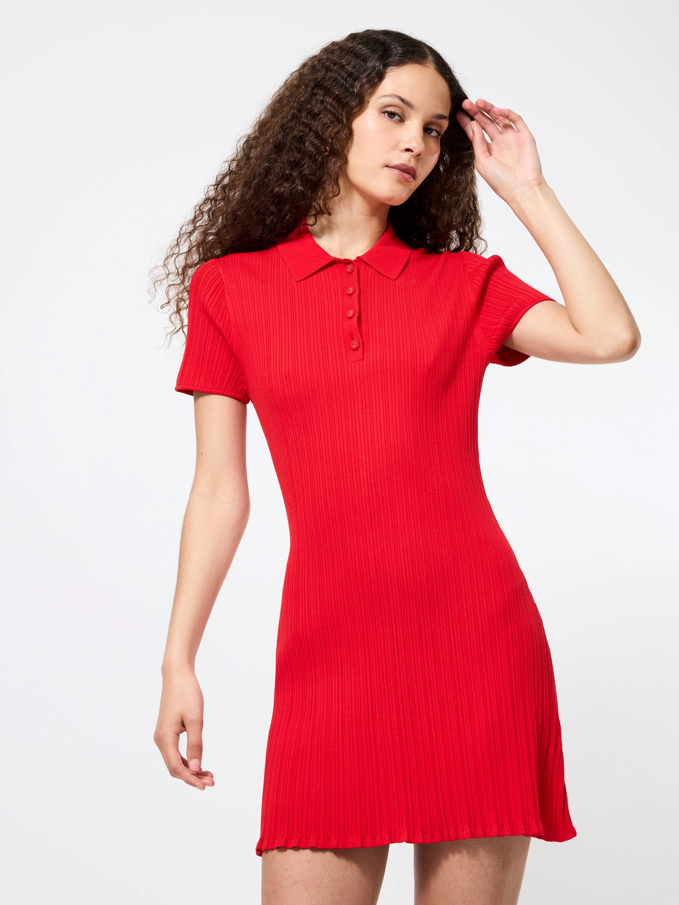 Crinkle Knit Short Sleeve Mini Dress Satin Touch