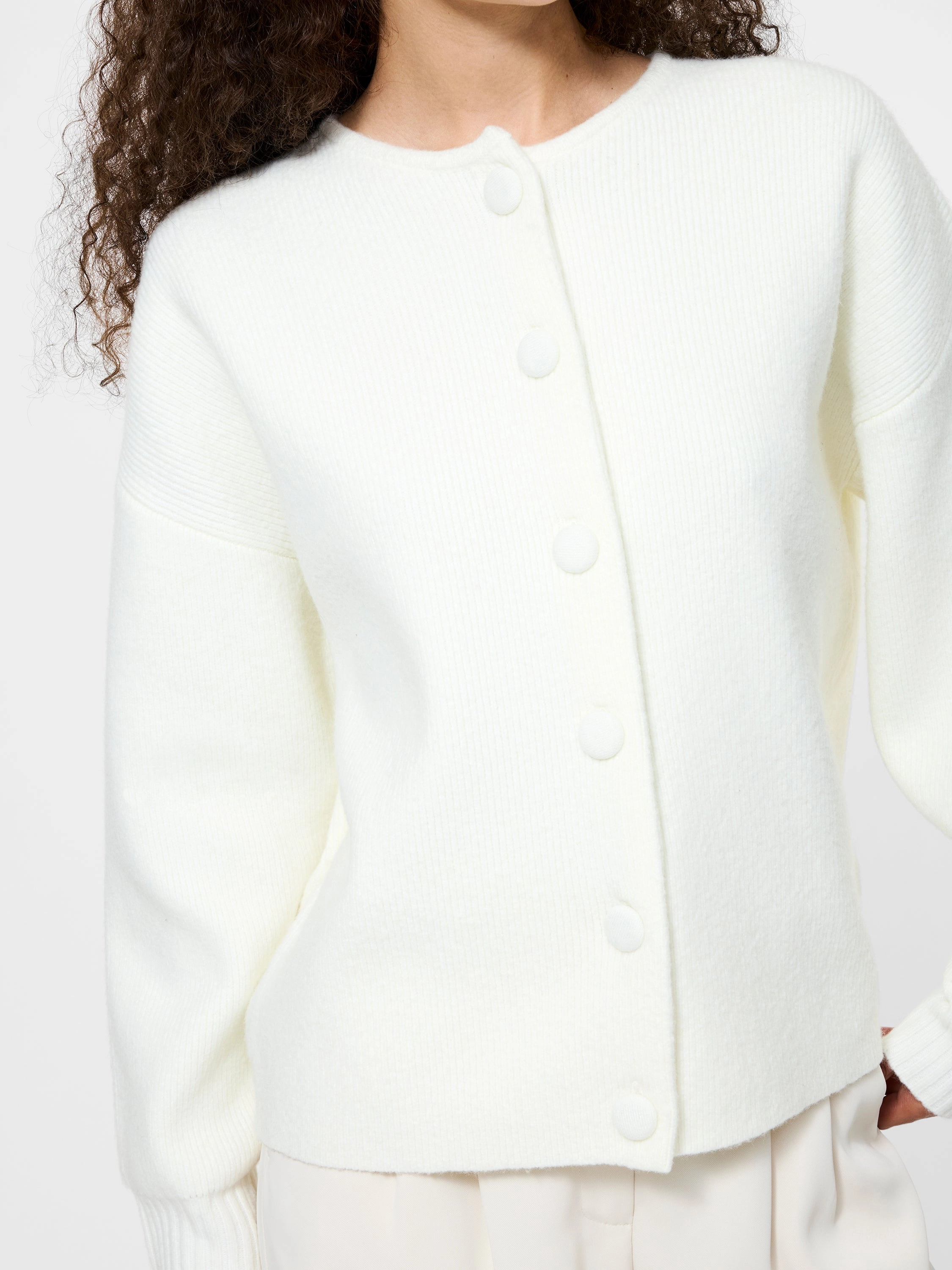 HighDensity Weave Four Way Stretch Design Riddley Knit Drop Shoulder Cardigan