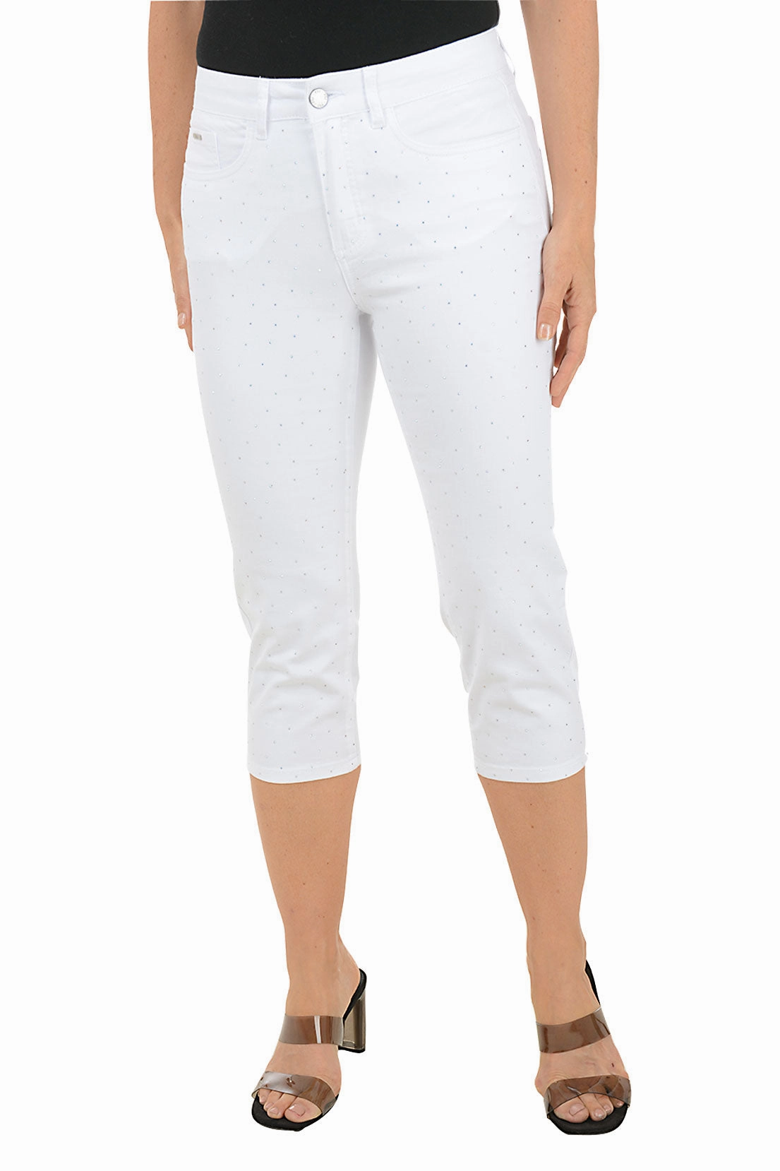 RecycledPolyester Crystal Denim Capri Pant